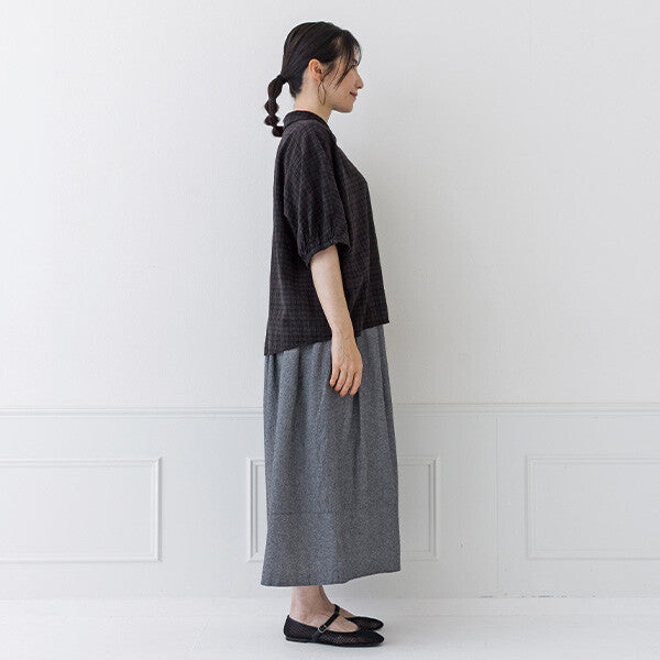 【crea delice】暗紋格紋襯衫領蝙蝠袖上衣 Japan E-Shop