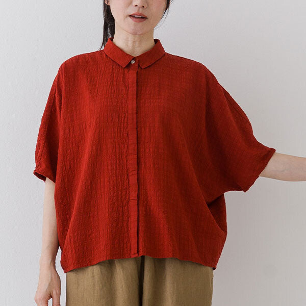 【crea delice】暗紋格紋襯衫領蝙蝠袖上衣 Japan E-Shop