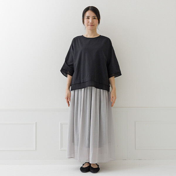 【crea delice】棉質透感拼接寬版上衣 Japan E-Shop
