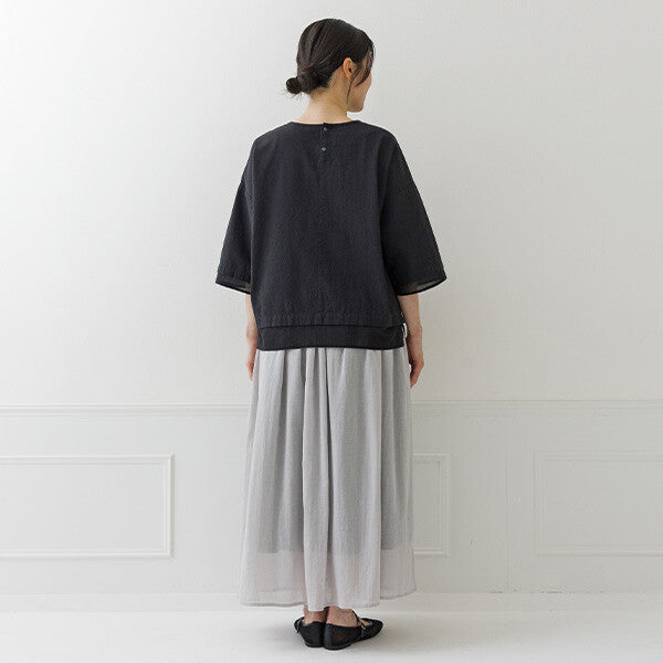 【crea delice】棉質透感拼接寬版上衣 Japan E-Shop