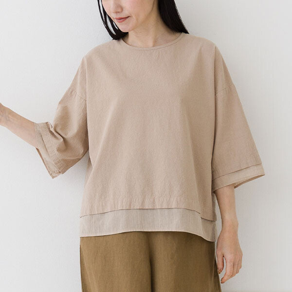 【crea delice】棉質透感拼接寬版上衣 Japan E-Shop