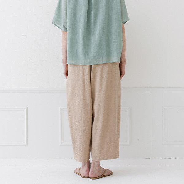 【crea delice】棉質斜紋鬆緊腰打褶弧形長褲 Japan E-Shop