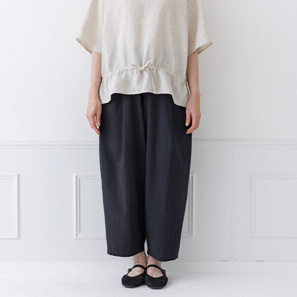 【crea delice】棉質斜紋鬆緊腰打褶弧形長褲 Japan E-Shop