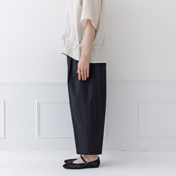 【crea delice】棉質斜紋鬆緊腰打褶弧形長褲 Japan E-Shop
