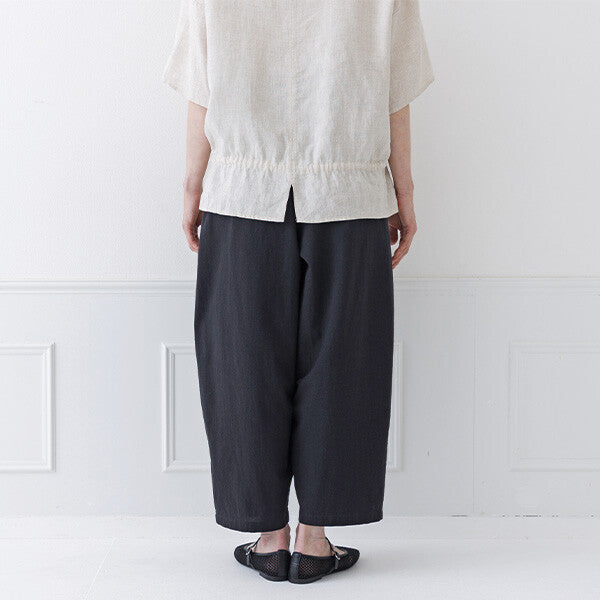 【crea delice】棉質斜紋鬆緊腰打褶弧形長褲 Japan E-Shop