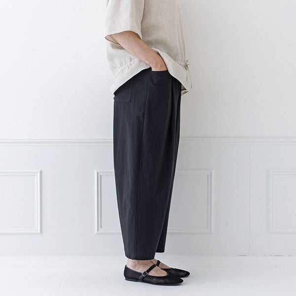 【crea delice】棉質斜紋鬆緊腰打褶弧形長褲 Japan E-Shop