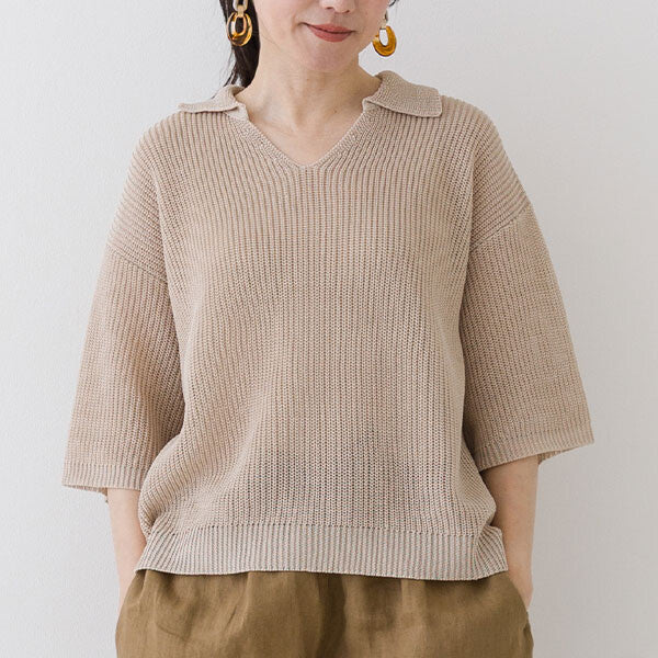 【crea delice】亞麻感日常剪裁針織上衣 Japan E-Shop