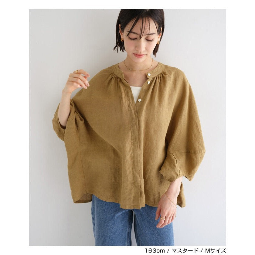 【evernavy】純麻前後兩穿七分袖寬鬆上衣 Japan E-Shop