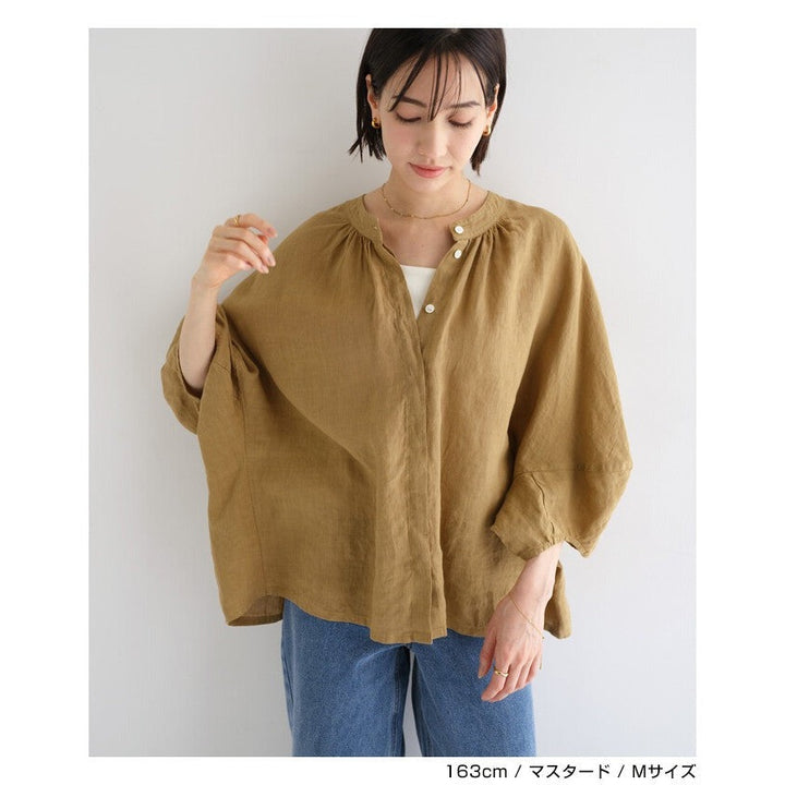 【evernavy】純麻前後兩穿七分袖寬鬆上衣 Japan E-Shop
