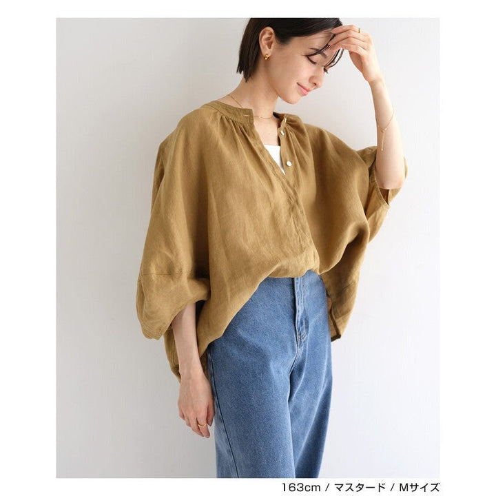 【evernavy】純麻前後兩穿七分袖寬鬆上衣 Japan E-Shop
