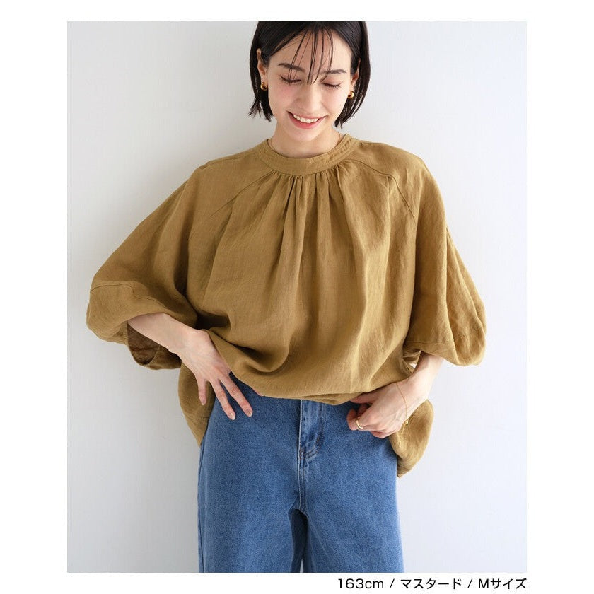 【evernavy】純麻前後兩穿七分袖寬鬆上衣 Japan E-Shop