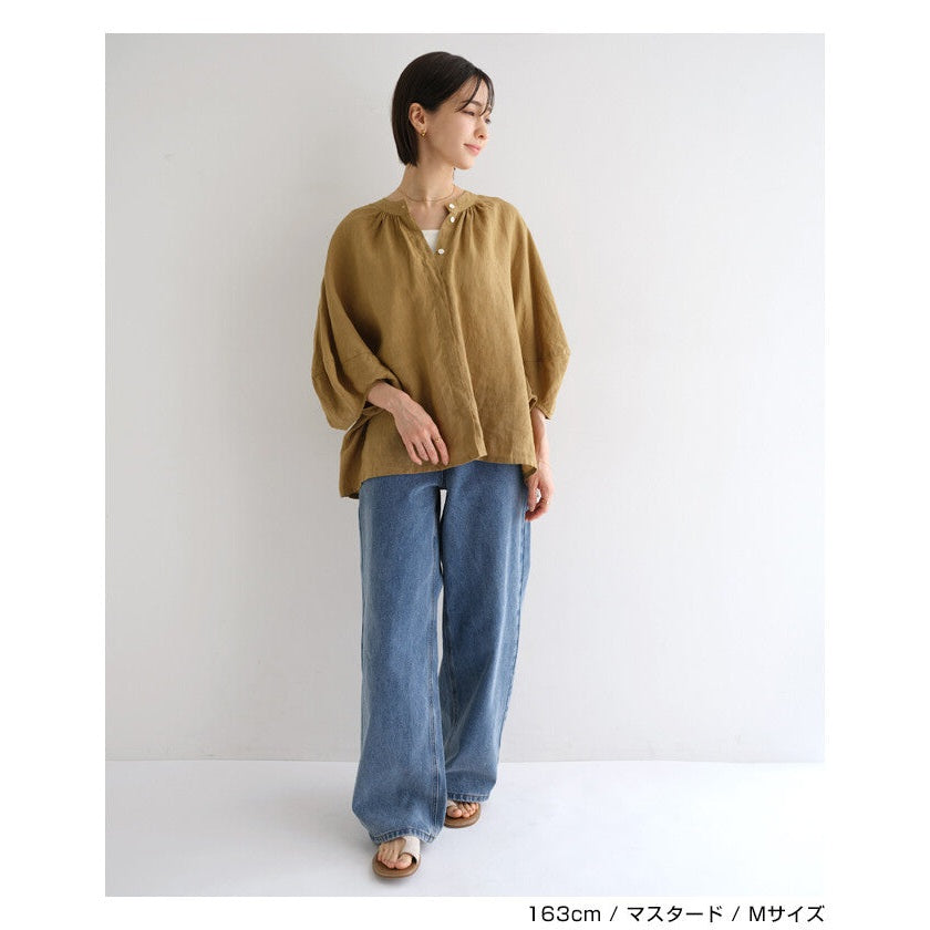 【evernavy】純麻前後兩穿七分袖寬鬆上衣 Japan E-Shop