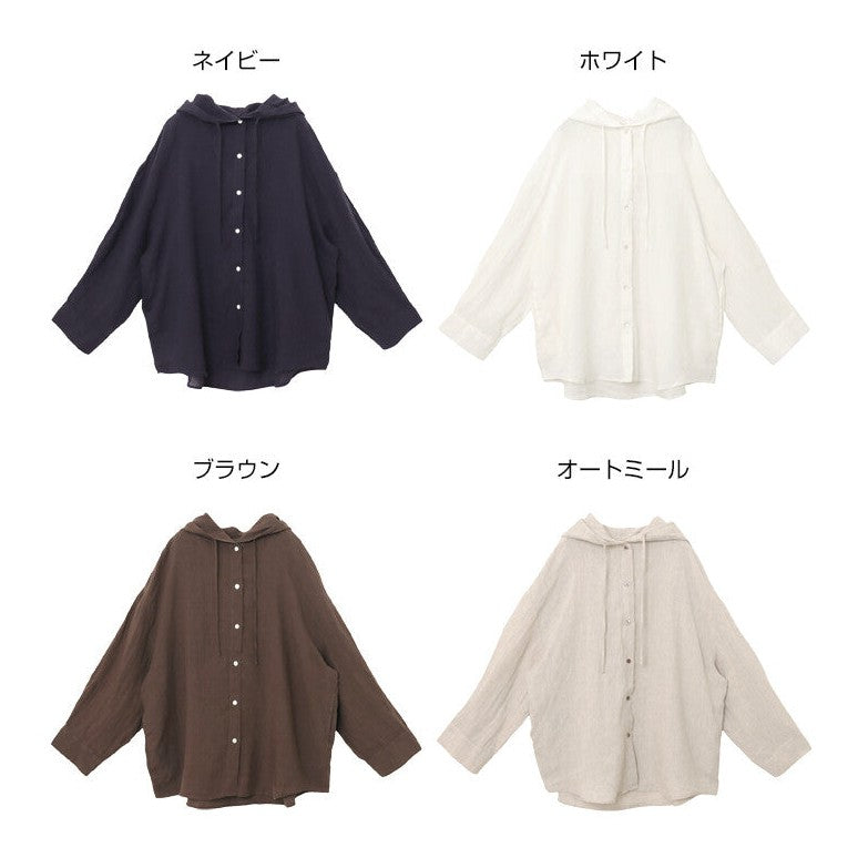 【evernavy】100%亞麻連帽長版襯衫 寬鬆防曬冷氣外搭 Japan E-Shop
