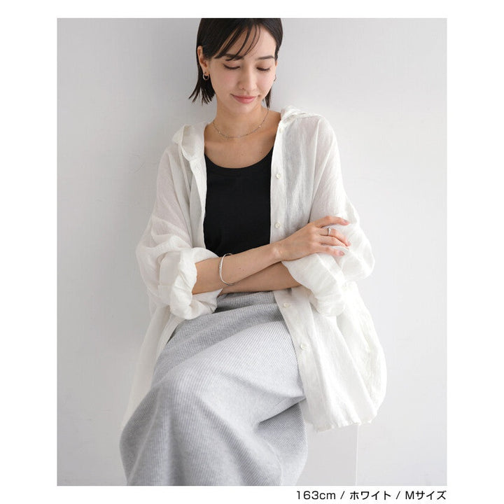 【evernavy】100%亞麻連帽長版襯衫 寬鬆防曬冷氣外搭 Japan E-Shop