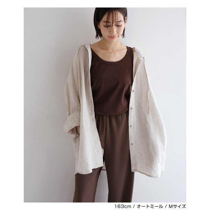 【evernavy】100%亞麻連帽長版襯衫 寬鬆防曬冷氣外搭 Japan E-Shop