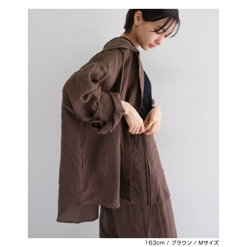 【evernavy】100%亞麻連帽長版襯衫 寬鬆防曬冷氣外搭 Japan E-Shop