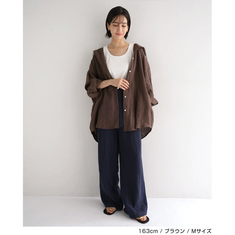 【evernavy】100%亞麻連帽長版襯衫 寬鬆防曬冷氣外搭 Japan E-Shop