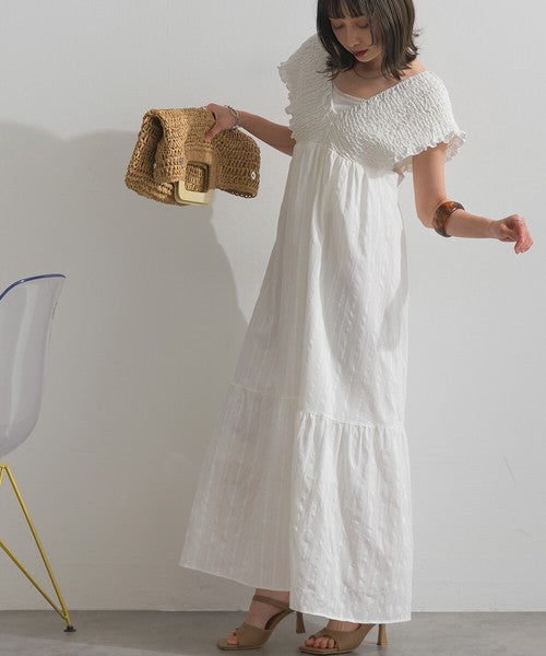 【春夏氣質首選：ELENCARE DUE 蕾絲緹花後綁帶長洋裝】 Japan E-Shop