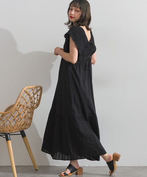 【春夏氣質首選：ELENCARE DUE 蕾絲緹花後綁帶長洋裝】 Japan E-Shop