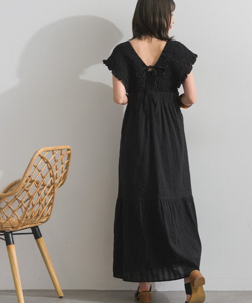 【春夏氣質首選：ELENCARE DUE 蕾絲緹花後綁帶長洋裝】 Japan E-Shop