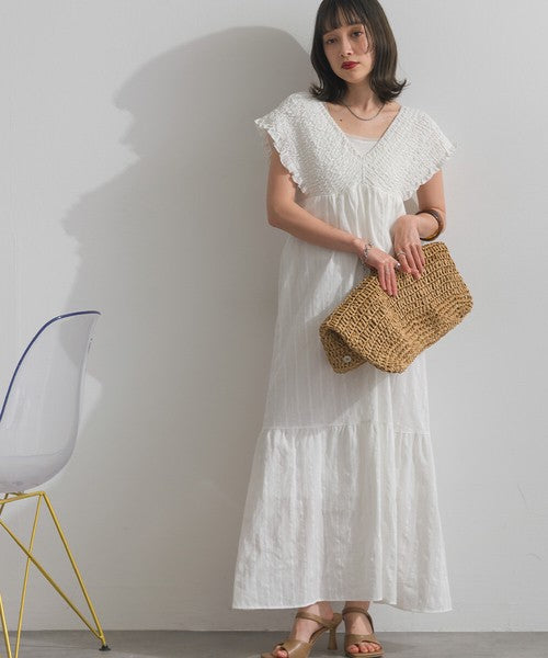 【春夏氣質首選：ELENCARE DUE 蕾絲緹花後綁帶長洋裝】 Japan E-Shop