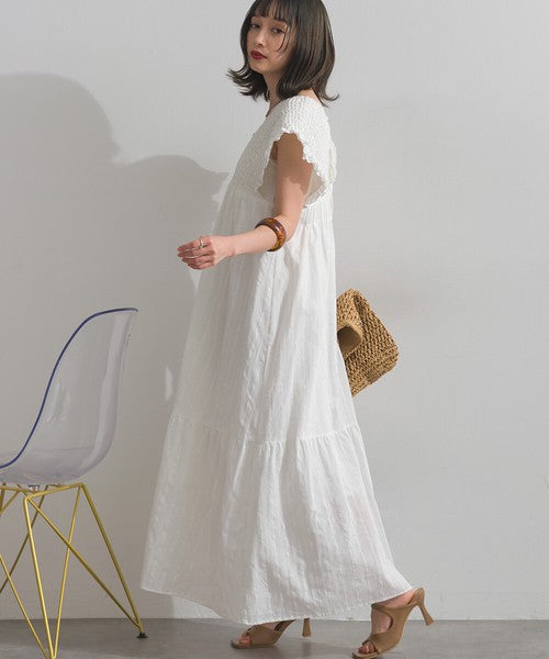 【春夏氣質首選：ELENCARE DUE 蕾絲緹花後綁帶長洋裝】 Japan E-Shop