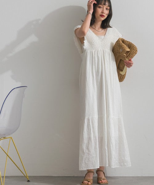 【春夏氣質首選：ELENCARE DUE 蕾絲緹花後綁帶長洋裝】 Japan E-Shop