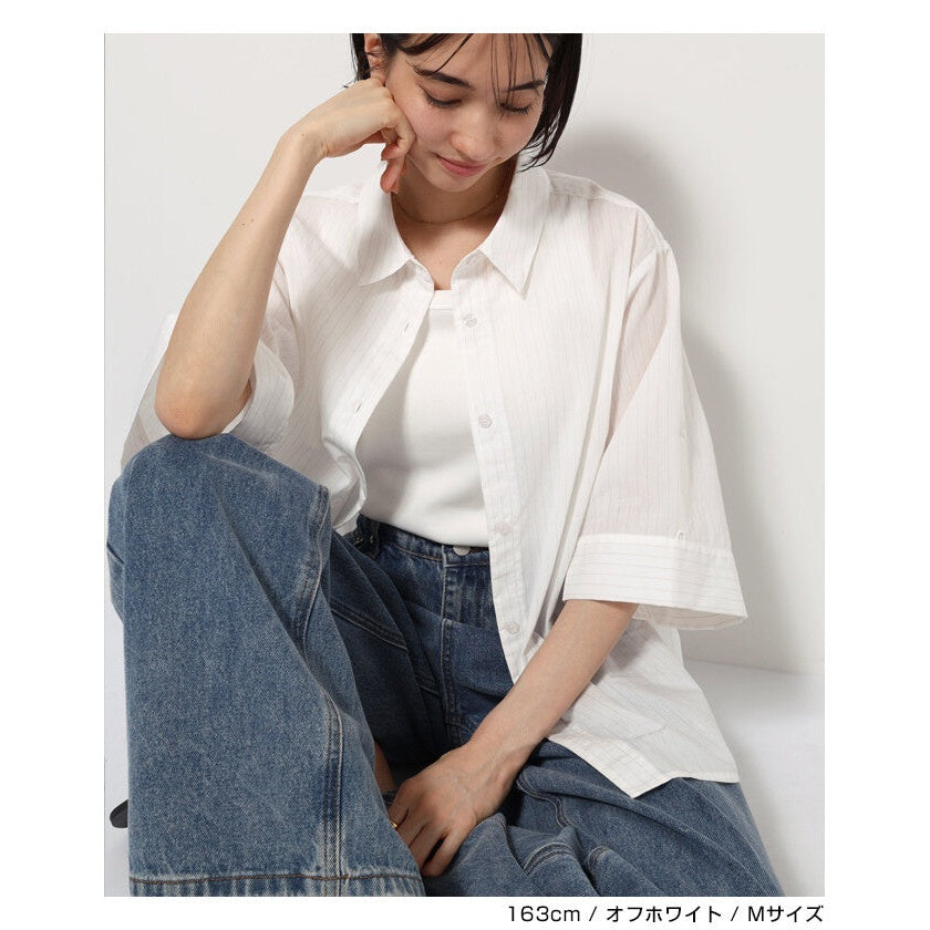 【evernavy】棉混紡細條紋兩穿寬鬆短袖襯衫 Japan E-Shop