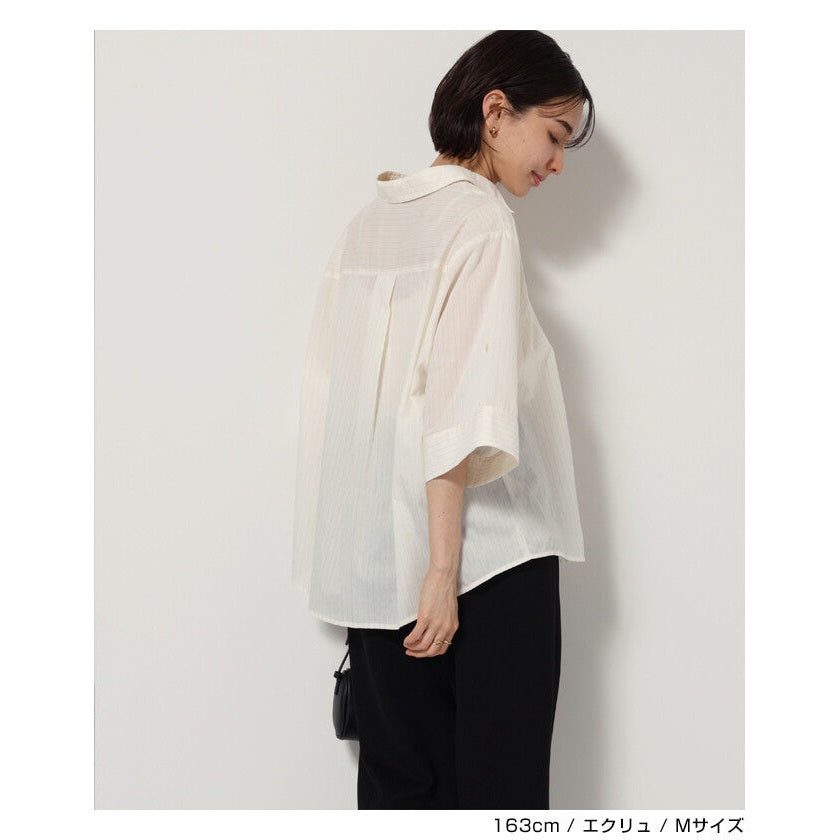 【evernavy】棉混紡細條紋兩穿寬鬆短袖襯衫 Japan E-Shop