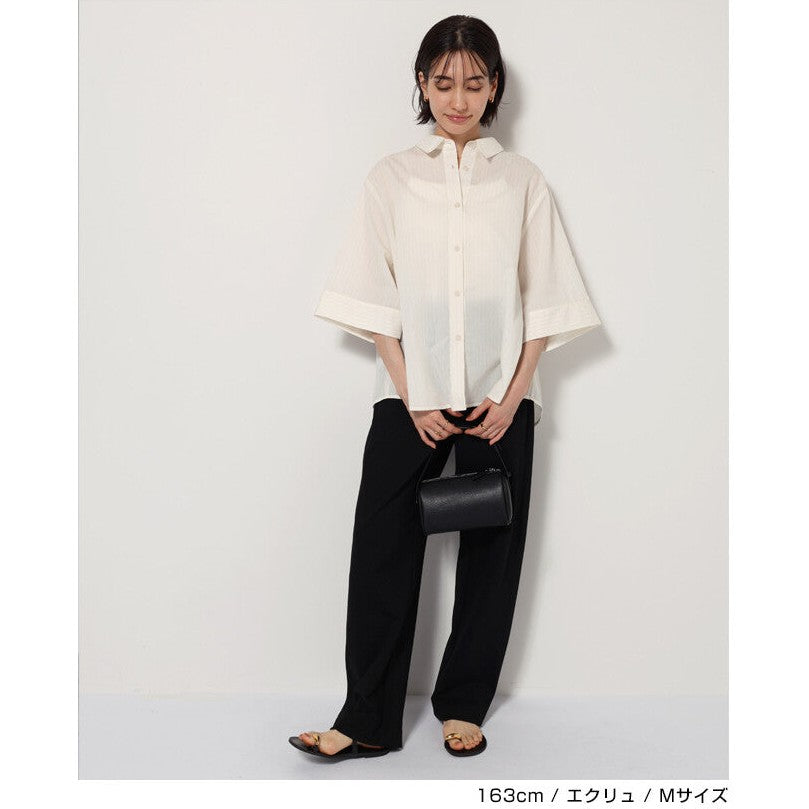 【evernavy】棉混紡細條紋兩穿寬鬆短袖襯衫 Japan E-Shop