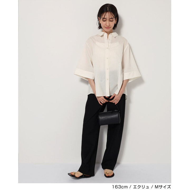 【evernavy】棉混紡細條紋兩穿寬鬆短袖襯衫 Japan E-Shop