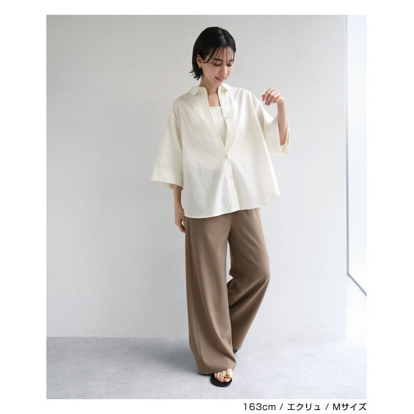 【evernavy】棉混紡細條紋兩穿寬鬆短袖襯衫 Japan E-Shop