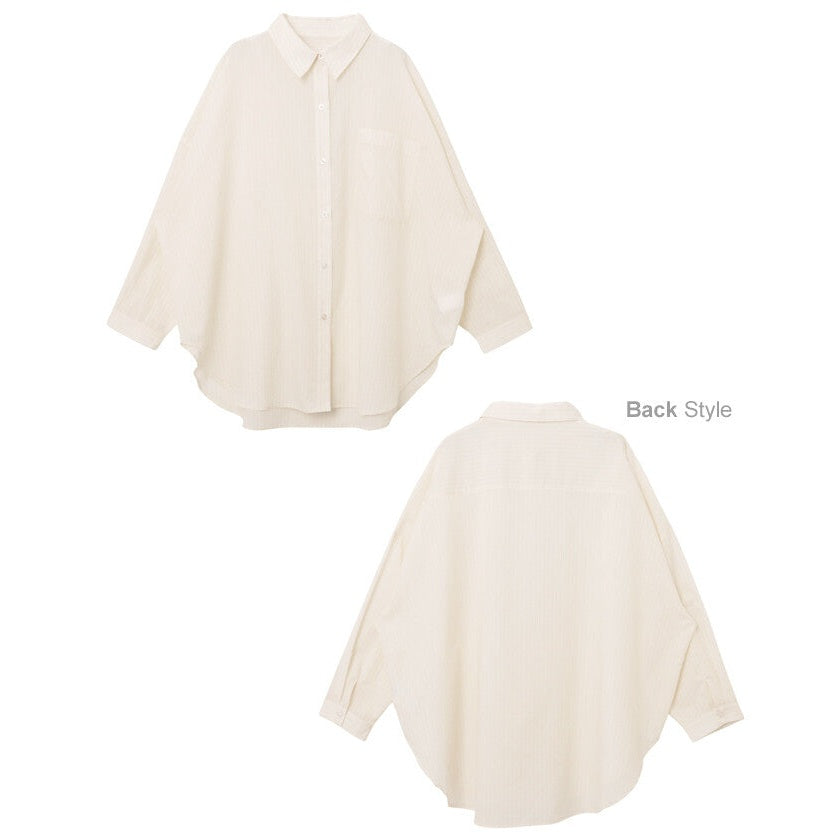 【evernavy】棉混細條紋寬鬆長版長袖襯衫 Japan E-Shop