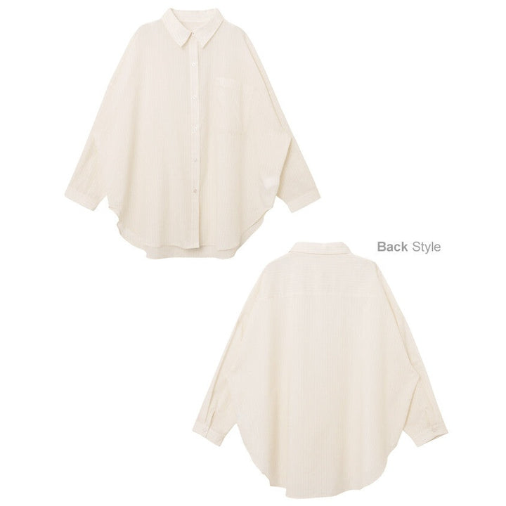 【evernavy】棉混細條紋寬鬆長版長袖襯衫 Japan E-Shop