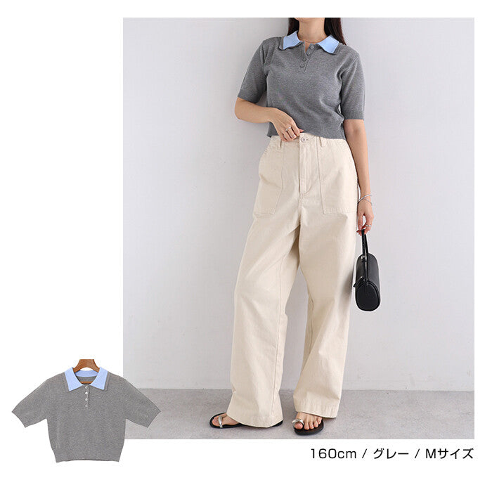 【Alma Design】雙色領POLO針織上衣 短版顯瘦修身剪裁 顏色