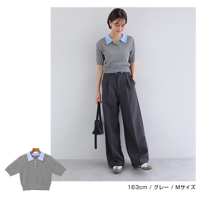 【Alma Design】雙色領POLO針織上衣 短版顯瘦修身剪裁 顏色