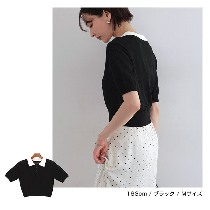 【Alma Design】雙色領POLO針織上衣 短版顯瘦修身剪裁 顏色