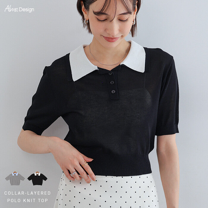 【Alma Design】雙色領POLO針織上衣 短版顯瘦修身剪裁 顏色