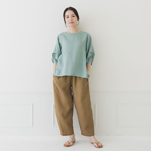 【crea delice】純麻打褶袖寬版襯衫 Japan E-Shop
