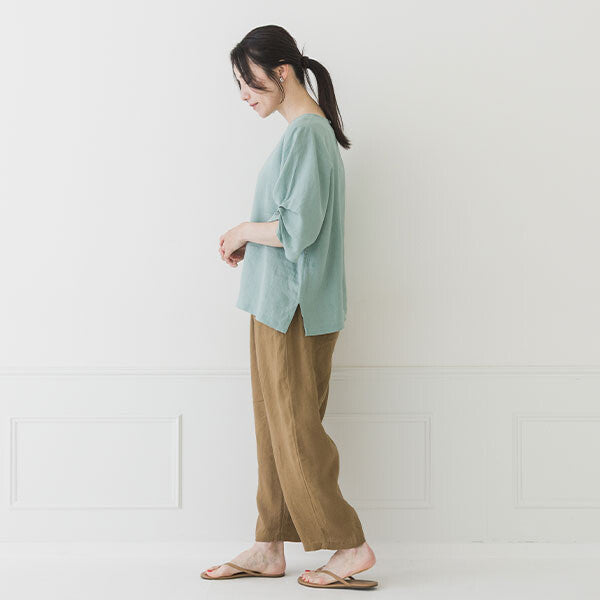 【crea delice】純麻打褶袖寬版襯衫 Japan E-Shop