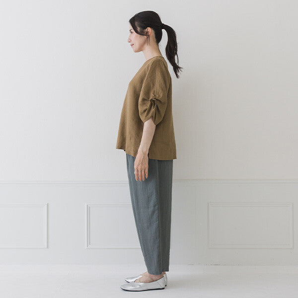 【crea delice】純麻打褶袖寬版襯衫 Japan E-Shop
