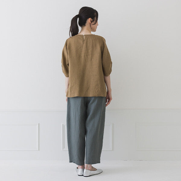 【crea delice】純麻打褶袖寬版襯衫 Japan E-Shop