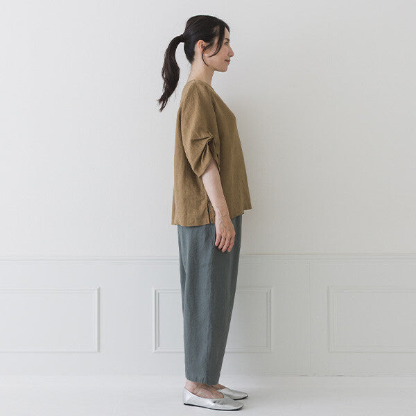 【crea delice】純麻打褶袖寬版襯衫 Japan E-Shop