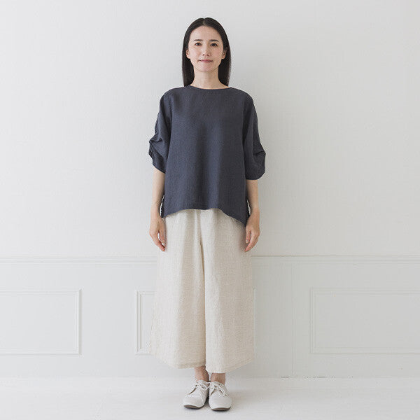 【crea delice】純麻打褶袖寬版襯衫 Japan E-Shop