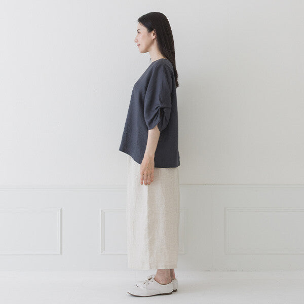 【crea delice】純麻打褶袖寬版襯衫 Japan E-Shop