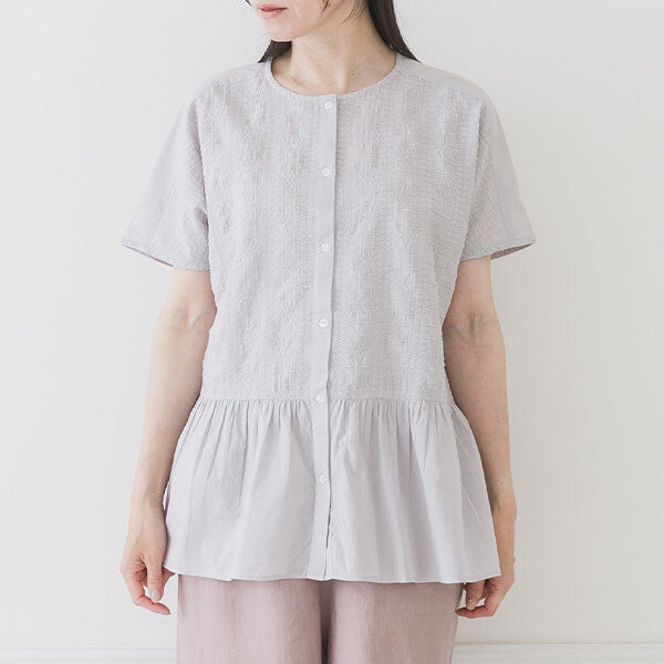 【crea delice】棉質薄紗刺繡拼接上衣 Japan E-Shop