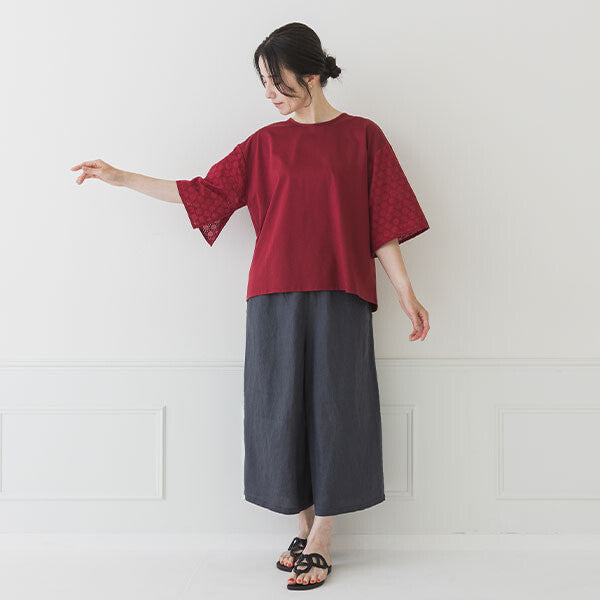 【crea delice】絲光棉蕾絲後綁帶T恤 Japan E-Shop
