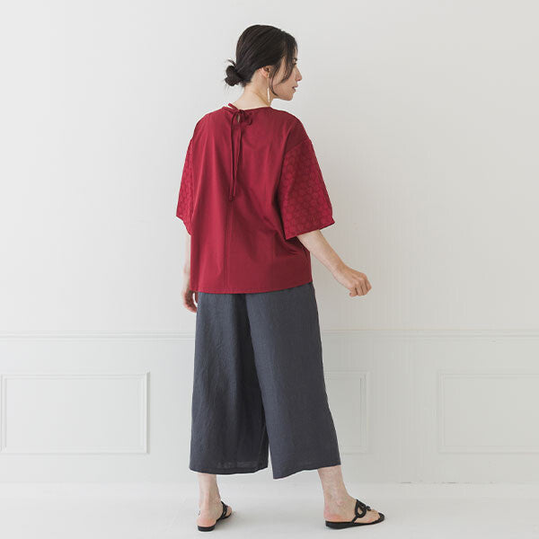 【crea delice】絲光棉蕾絲後綁帶T恤 Japan E-Shop