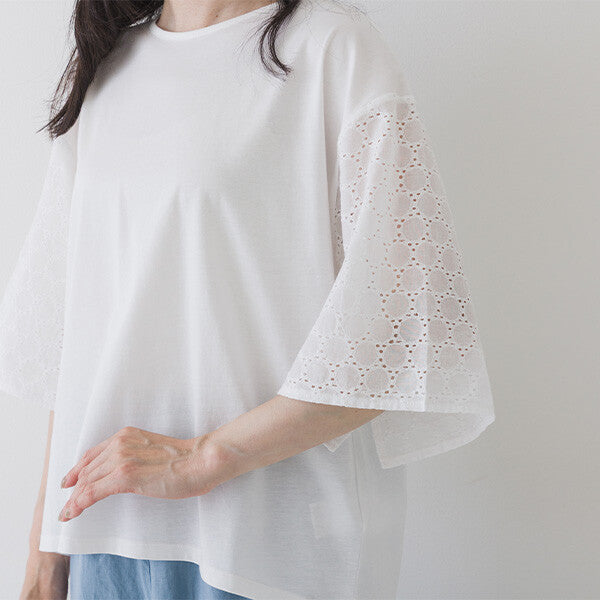 【crea delice】絲光棉蕾絲後綁帶T恤 Japan E-Shop