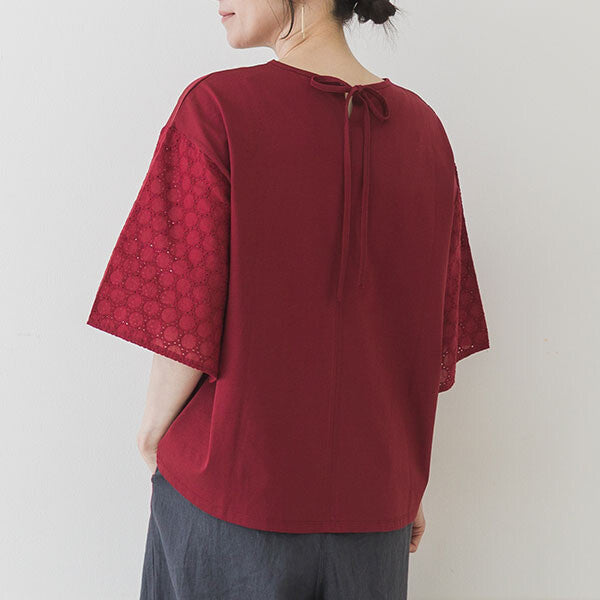 【crea delice】絲光棉蕾絲後綁帶T恤 Japan E-Shop